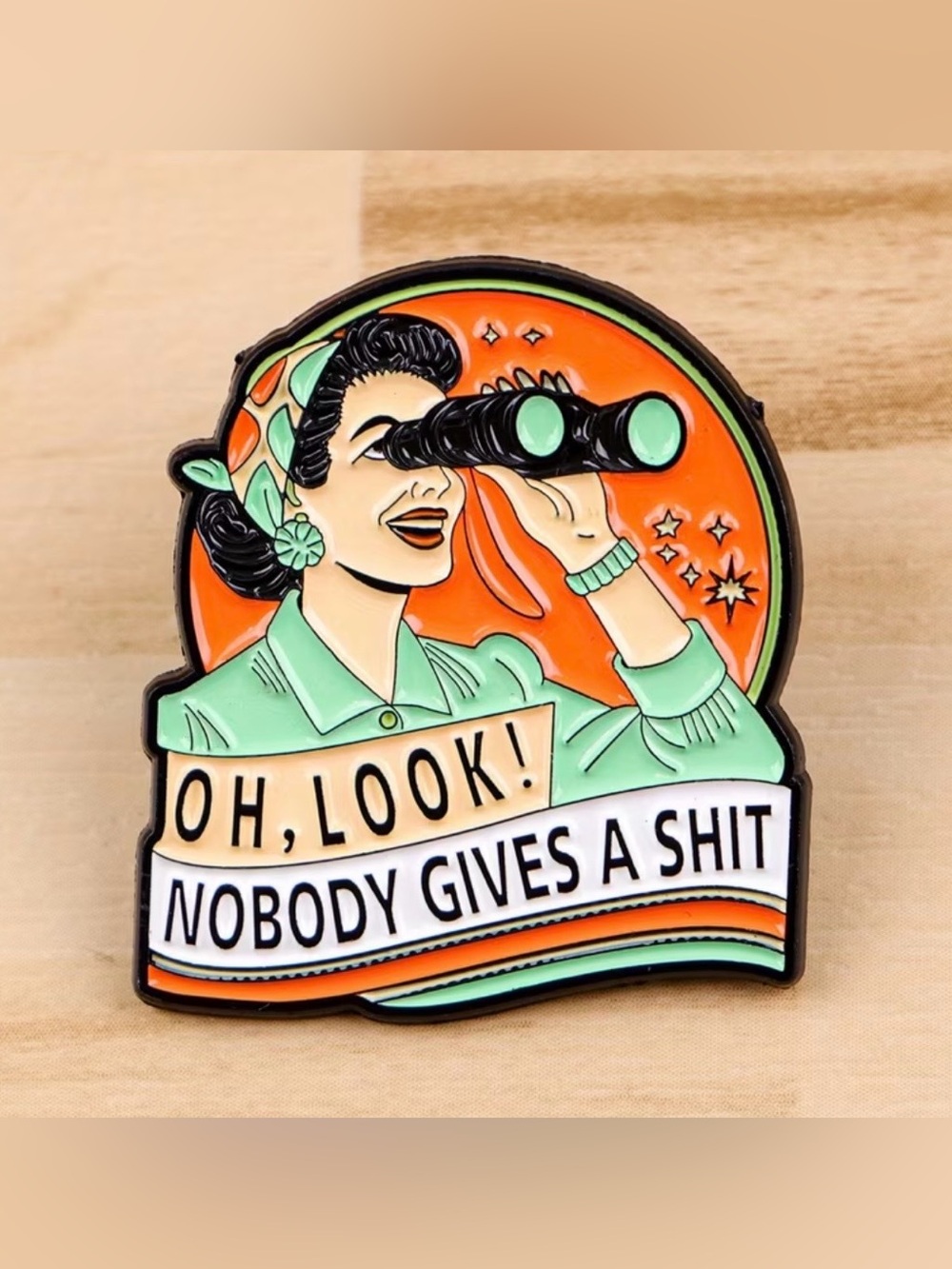 Retro Mint & Orange Enamel Pin - 'Oh, Look! Nobody Gives A Shit' Pin NEW
